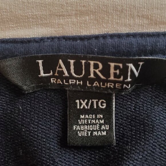 LAUREN RALPH LAUREN SZ 1X Black Label Navy & Cream Cotton Blend Full Zip Jacket - Picture 7 of 10